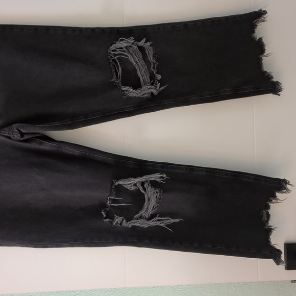 We the free Maggie Button fly Mid rise black  distressed Boho jeans Size 31 - Picture 6 of 9